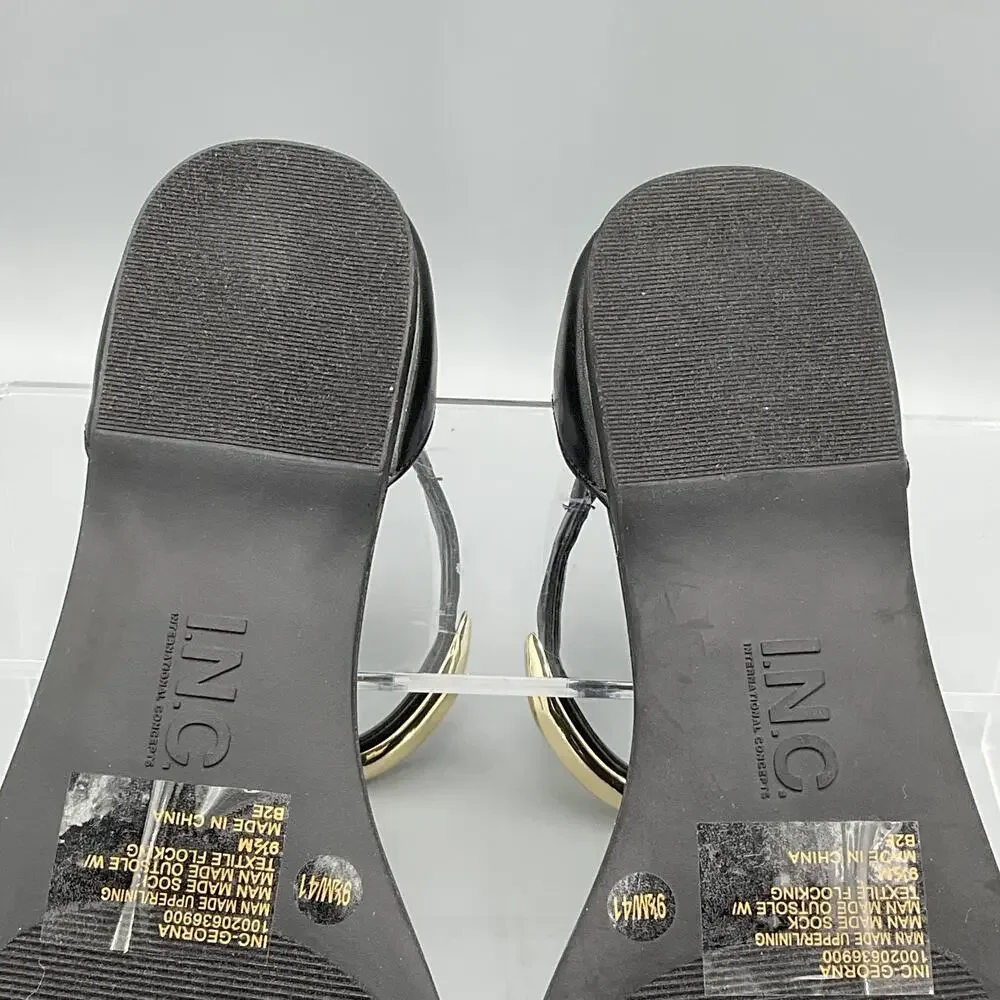 NEW I.N.C. Women’s Georna Flat Sandals Black/Gold Size 9.5M